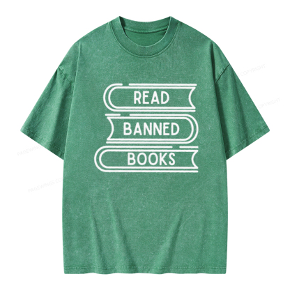Pagewings Read Banned Books Stack Unisex Tee Unisex Washed T-shirt