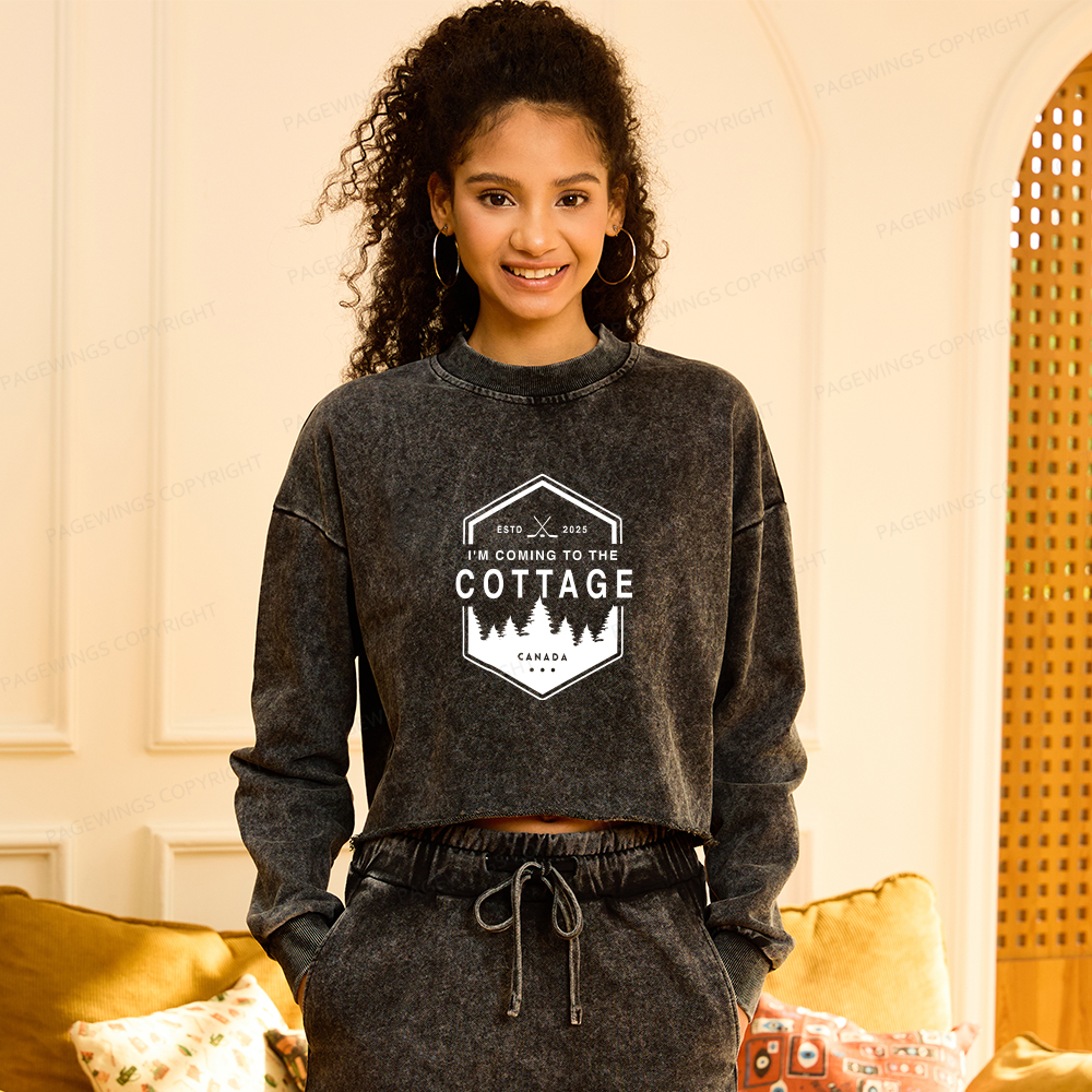 Pagewings Coming To The Cottage Washed Crop Sweatshirt