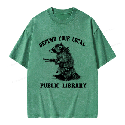 Pagewings Raccoon Defend Your Local Public Library Unisex Washed T-shirt