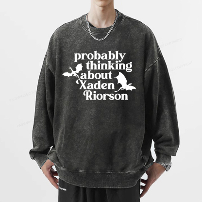 Pagewings Probably Thinking About Xaden Riorson Unisex Washed Sweatshirt