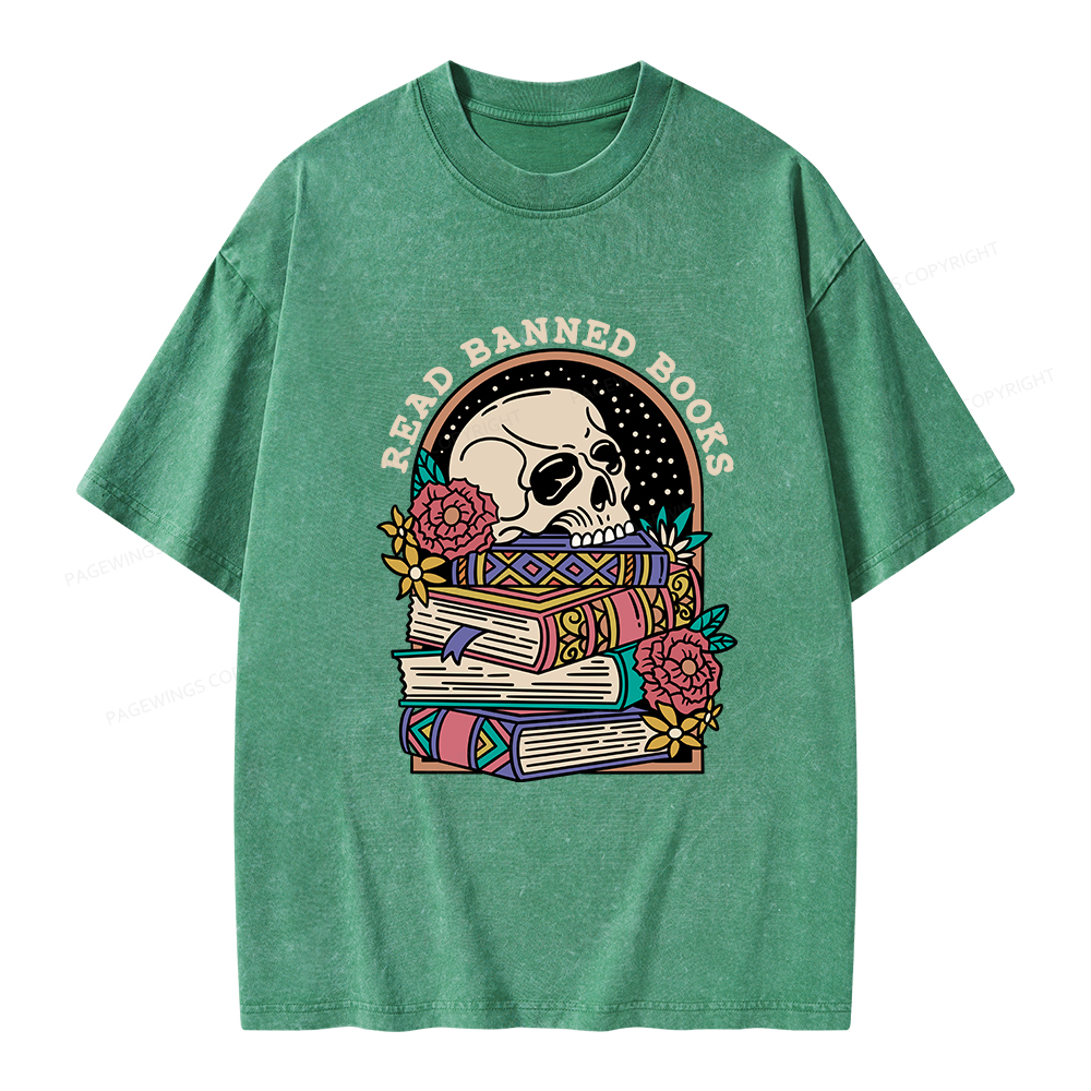 Pagewings Read Banned Book Floral Unisex Tee Unisex Washed T-shirt