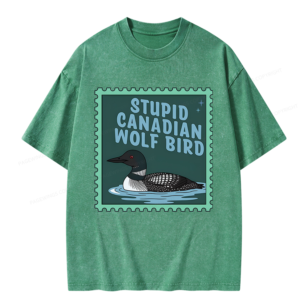 Pagewings Stupid Canadian Wolf Bird Unisex Washed T-shirt