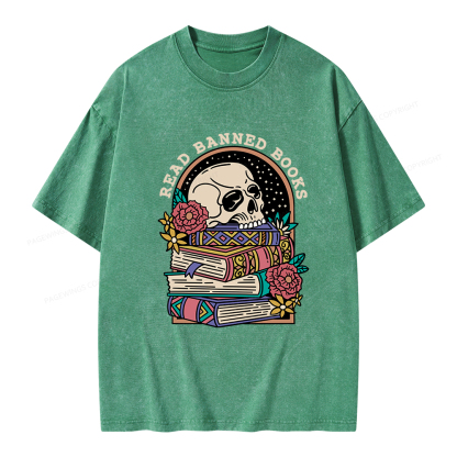 Pagewings Read Banned Book Floral Unisex Tee Unisex Washed T-shirt
