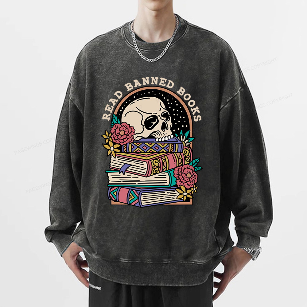 Pagewings Read Banned Book Floral Unisex Tee Unisex Washed Sweatshirt