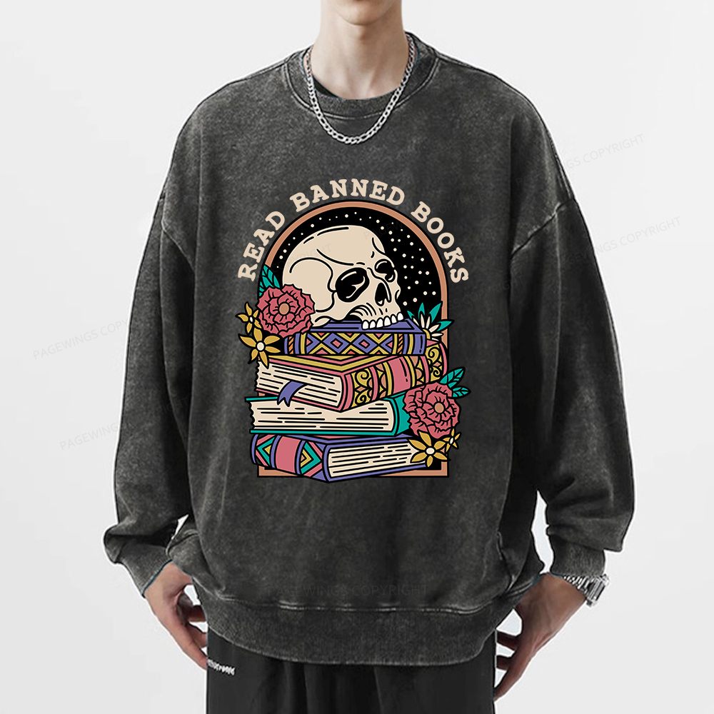 Pagewings Read Banned Book Floral Unisex Tee Unisex Washed Sweatshirt