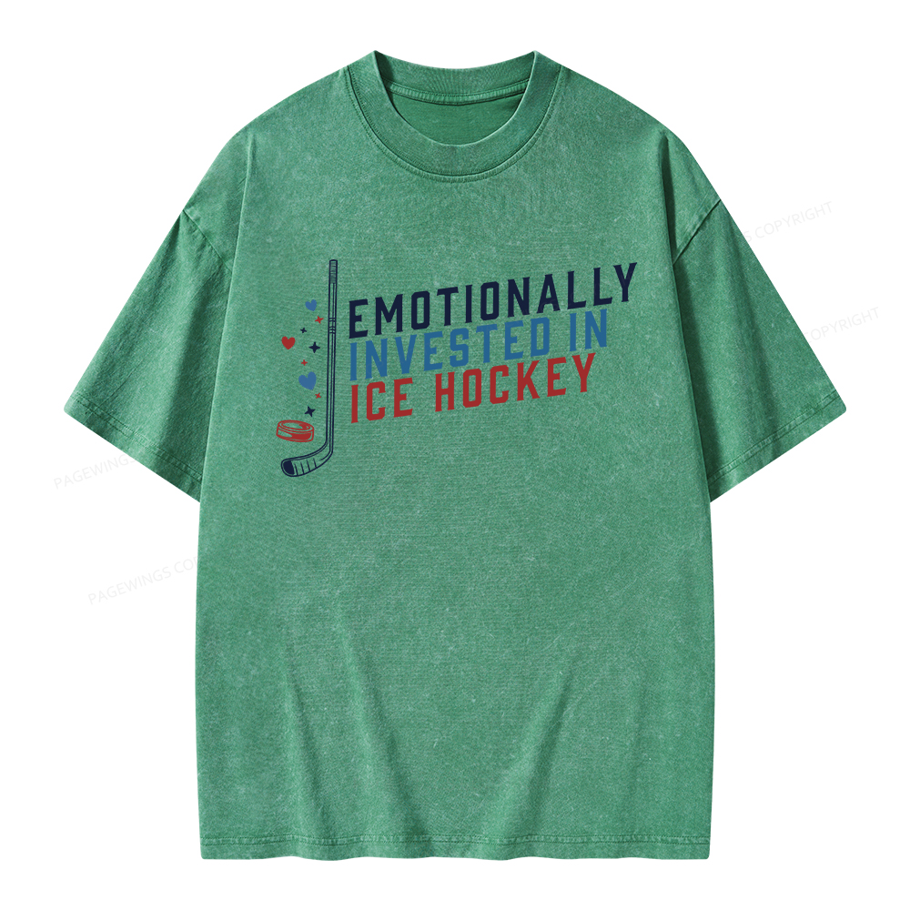 Pagewings Emotionally Invested in Ice Hockey Unisex Washed T-shirt