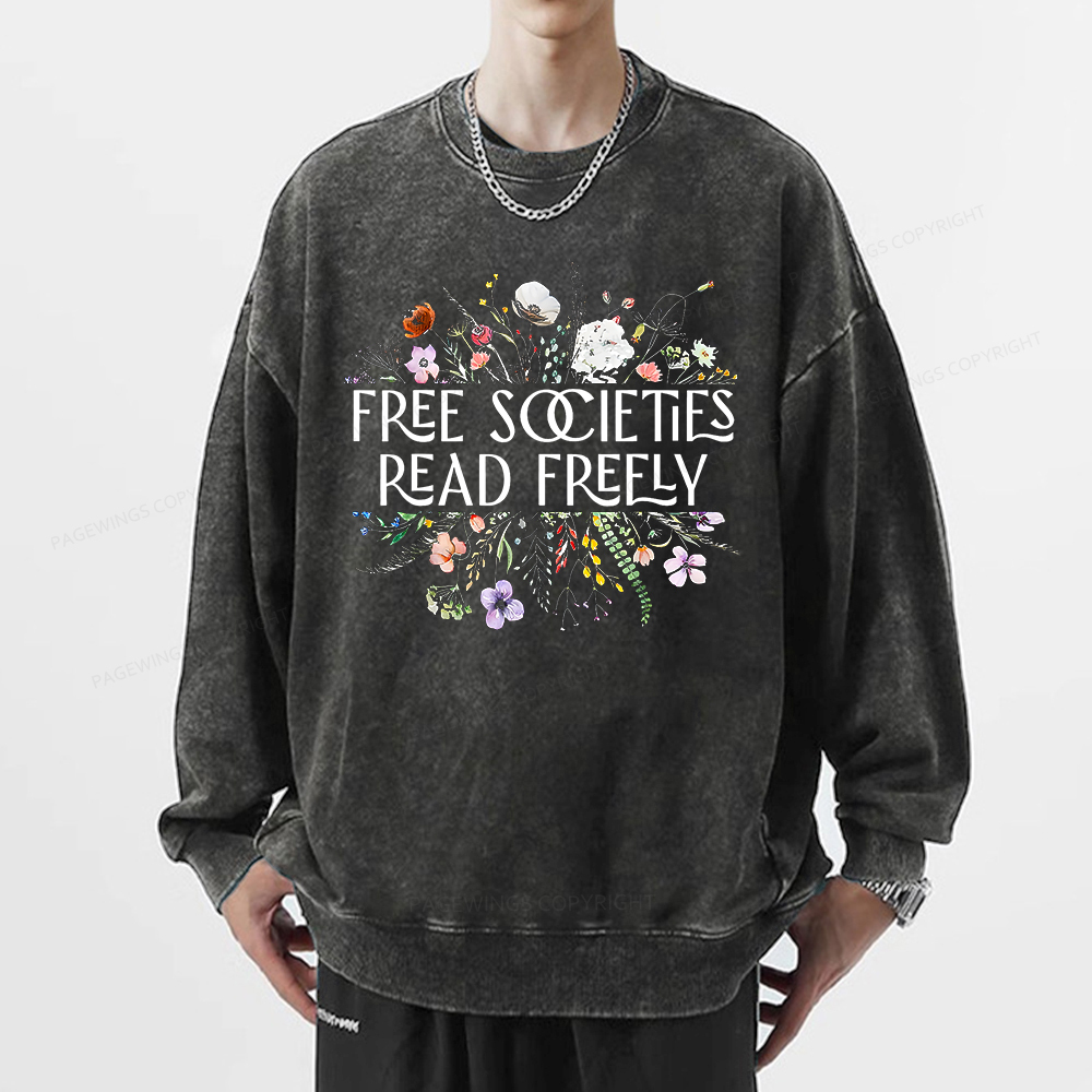 Pagewings Free Societies Read Freely Unisex Washed Sweatshirt