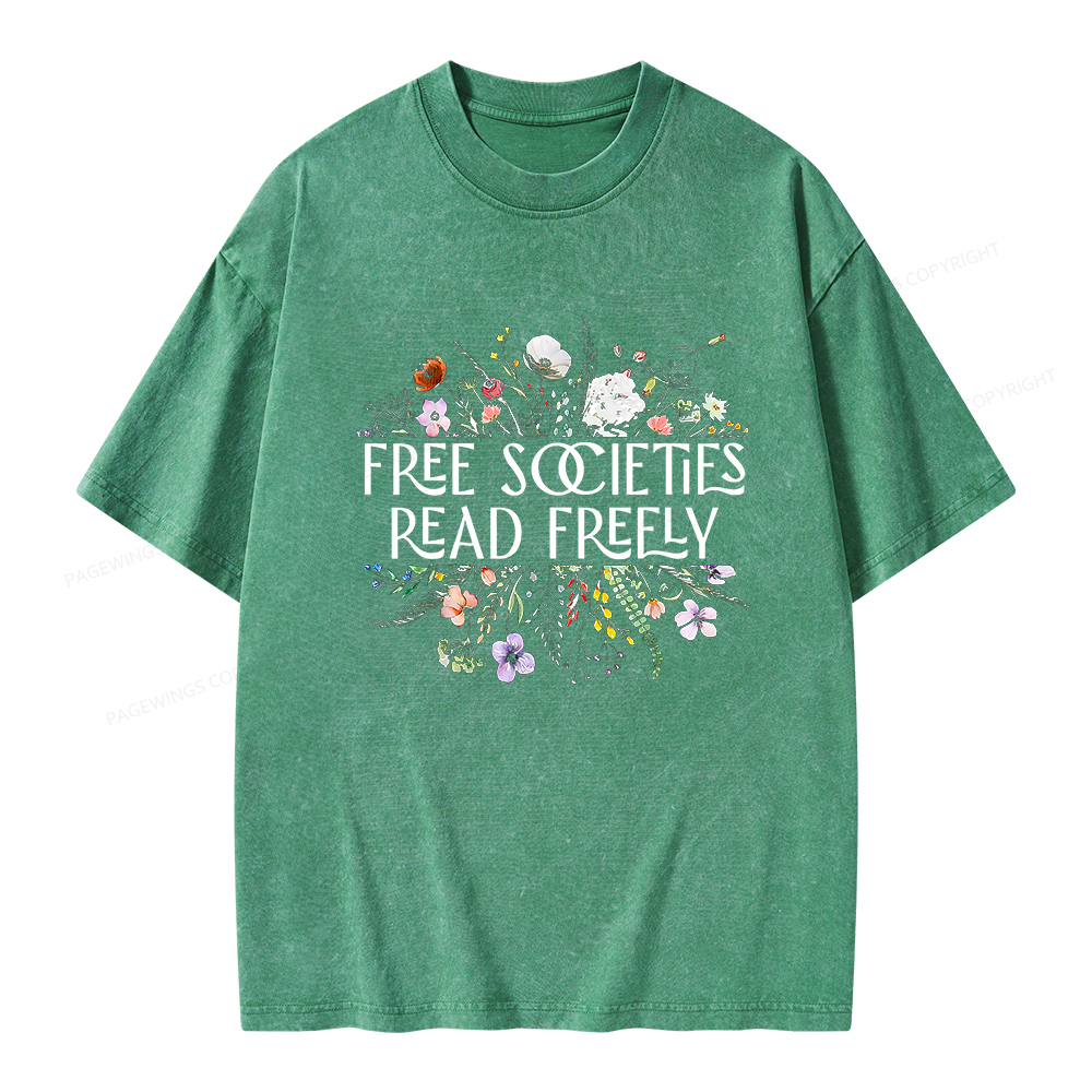 Pagewings Free Societies Read Freely Unisex Washed T-shirt