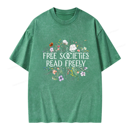 Pagewings Free Societies Read Freely Unisex Washed T-shirt