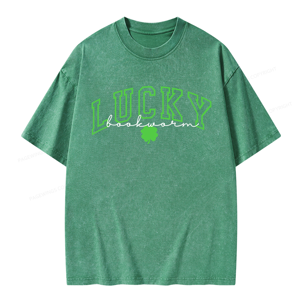 Pagewings St Patrick’s Day Lucky Bookworm Unisex Washed T-shirt