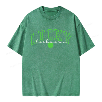 Pagewings St Patrick’s Day Lucky Bookworm Unisex Washed T-shirt