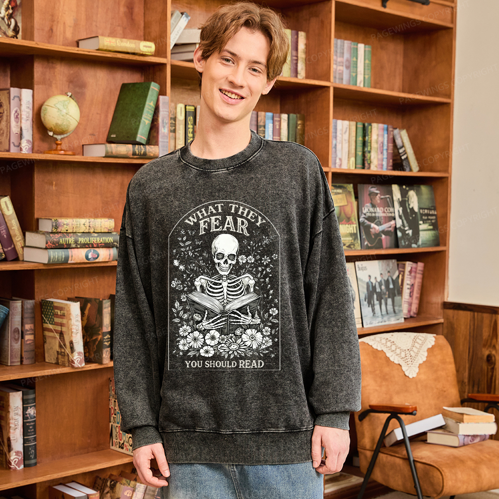Pagewings What They Fear Fear You Should Read Unisex Washed Sweatshirt