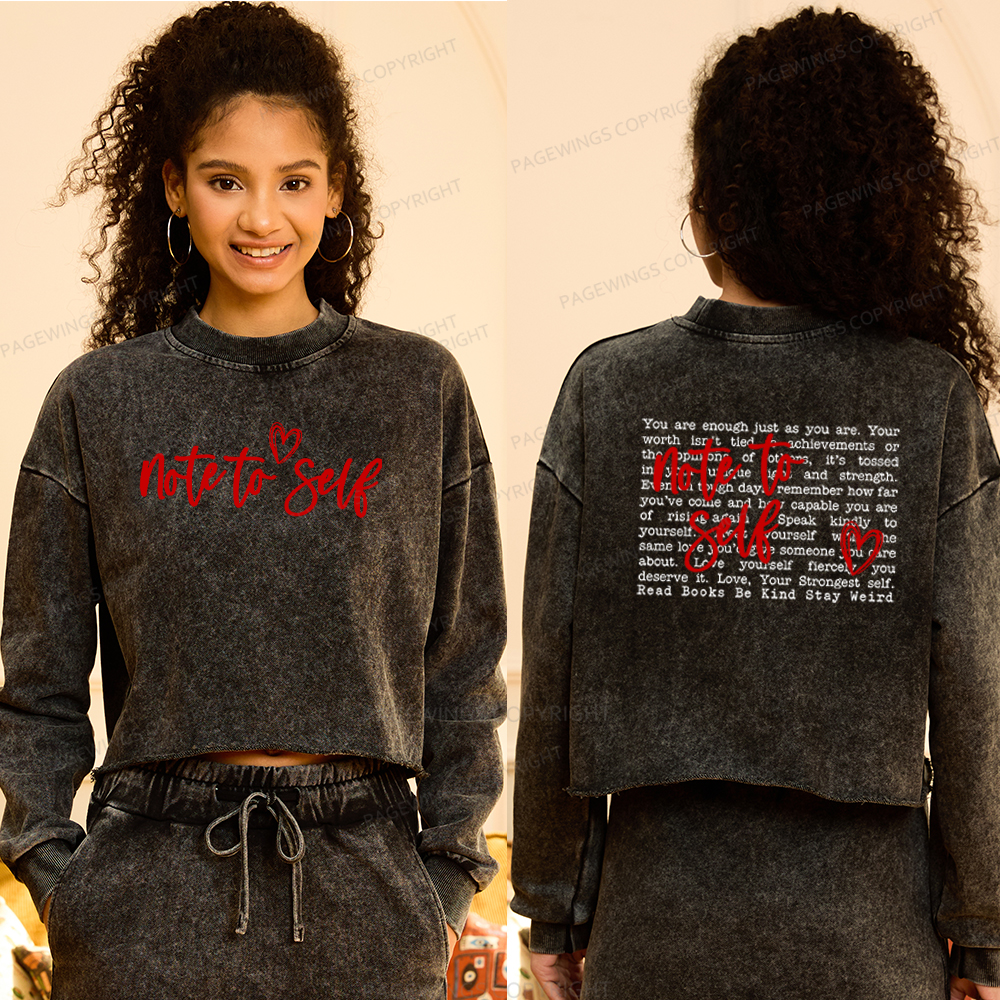 Pagewings Note To Self Washed Crop Sweatshirt