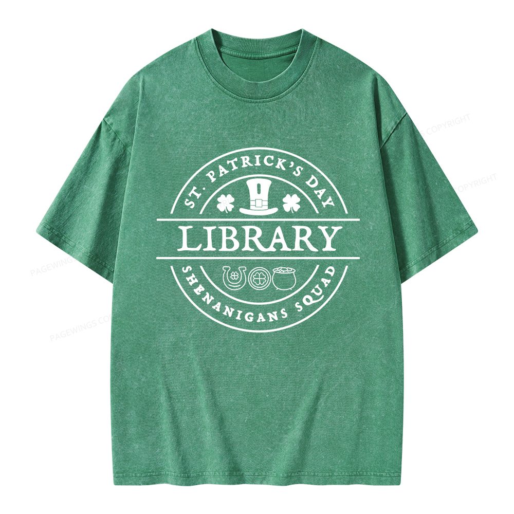 Pagewings St. Patrick's Day Library Unisex Washed T-shirt