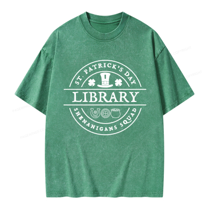 Pagewings St. Patrick's Day Library Unisex Washed T-shirt