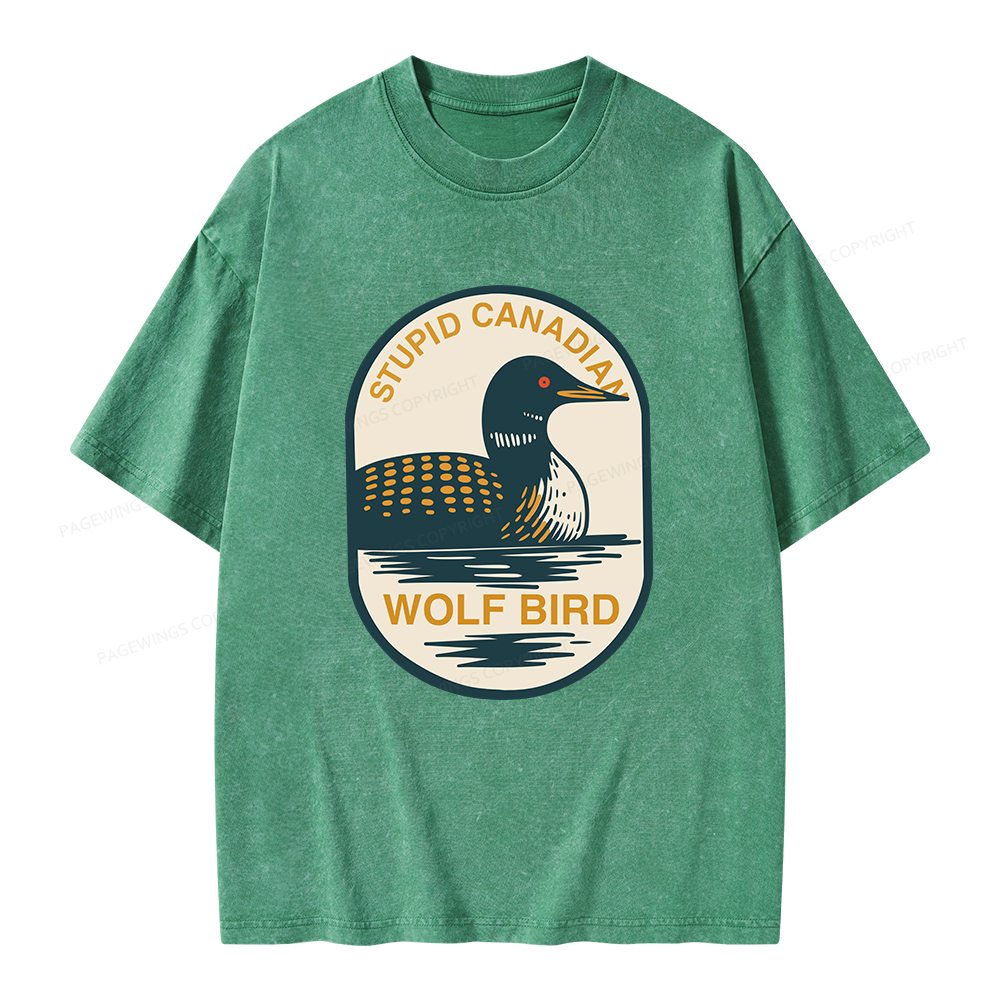Pagewings Stupid Canadian Wolf Bird Unisex Washed T-shirt