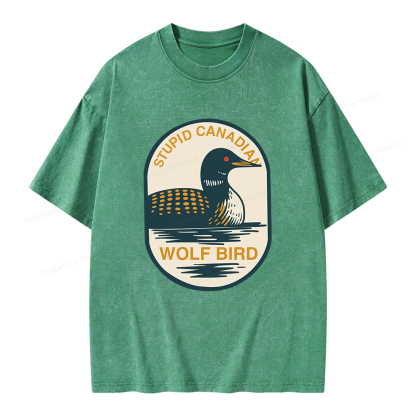 Pagewings Stupid Canadian Wolf Bird Unisex Washed T-shirt