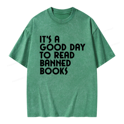 Pagewings It's A Good Day To Read Banned Books Unisex Washed T-shirt