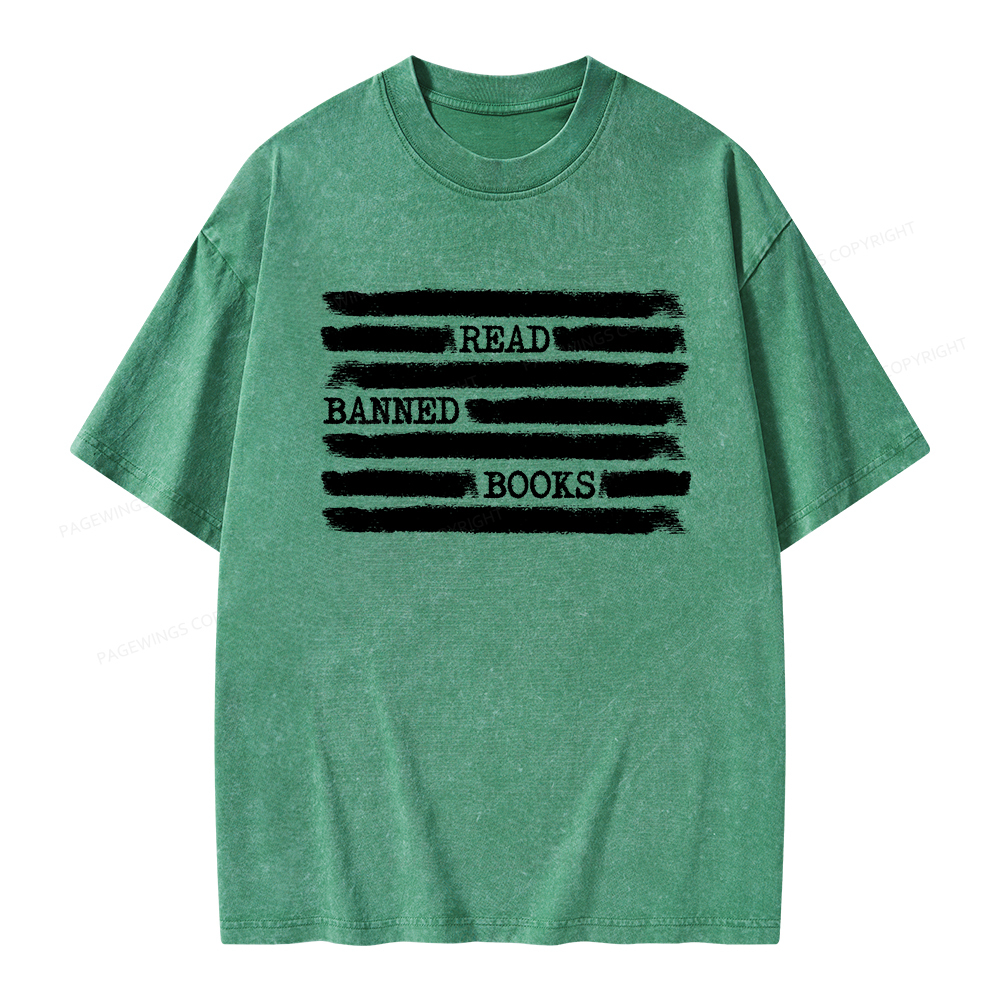 Pagewings Read Banned Books Bookworm Librarian Unisex Washed T-shirt