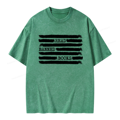 Pagewings Read Banned Books Bookworm Librarian Unisex Washed T-shirt