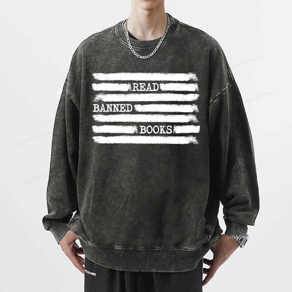 Pagewings Read Banned Books Bookworm Librarian Unisex Washed Sweatshirt