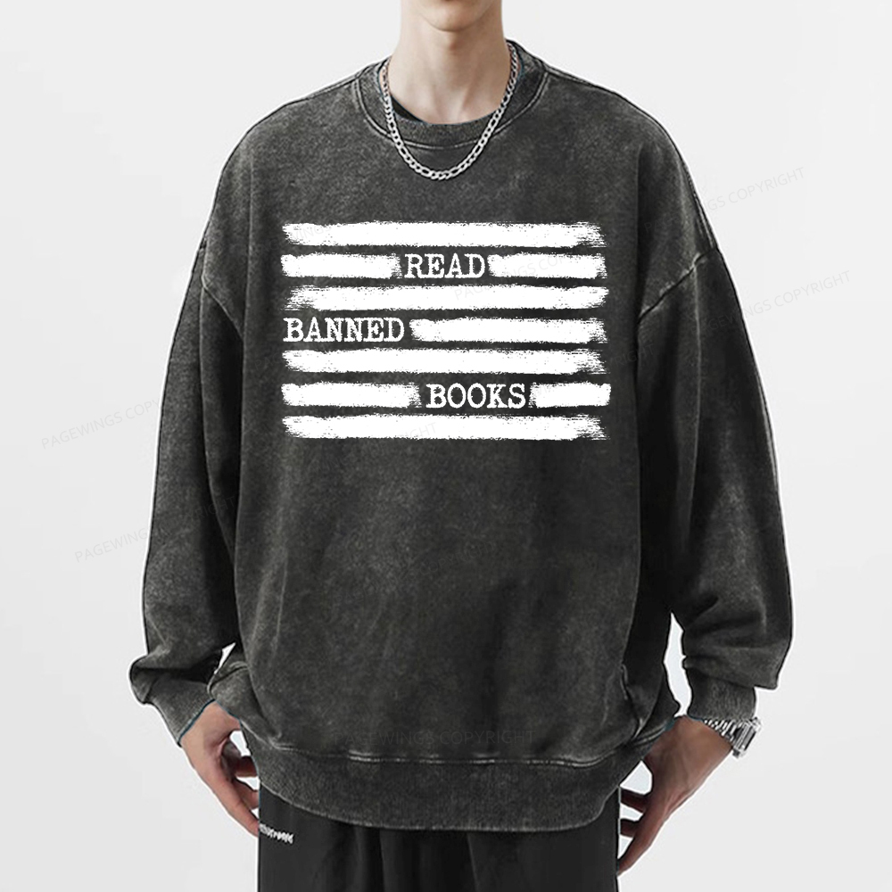 Pagewings Read Banned Books Bookworm Librarian Unisex Washed Sweatshirt