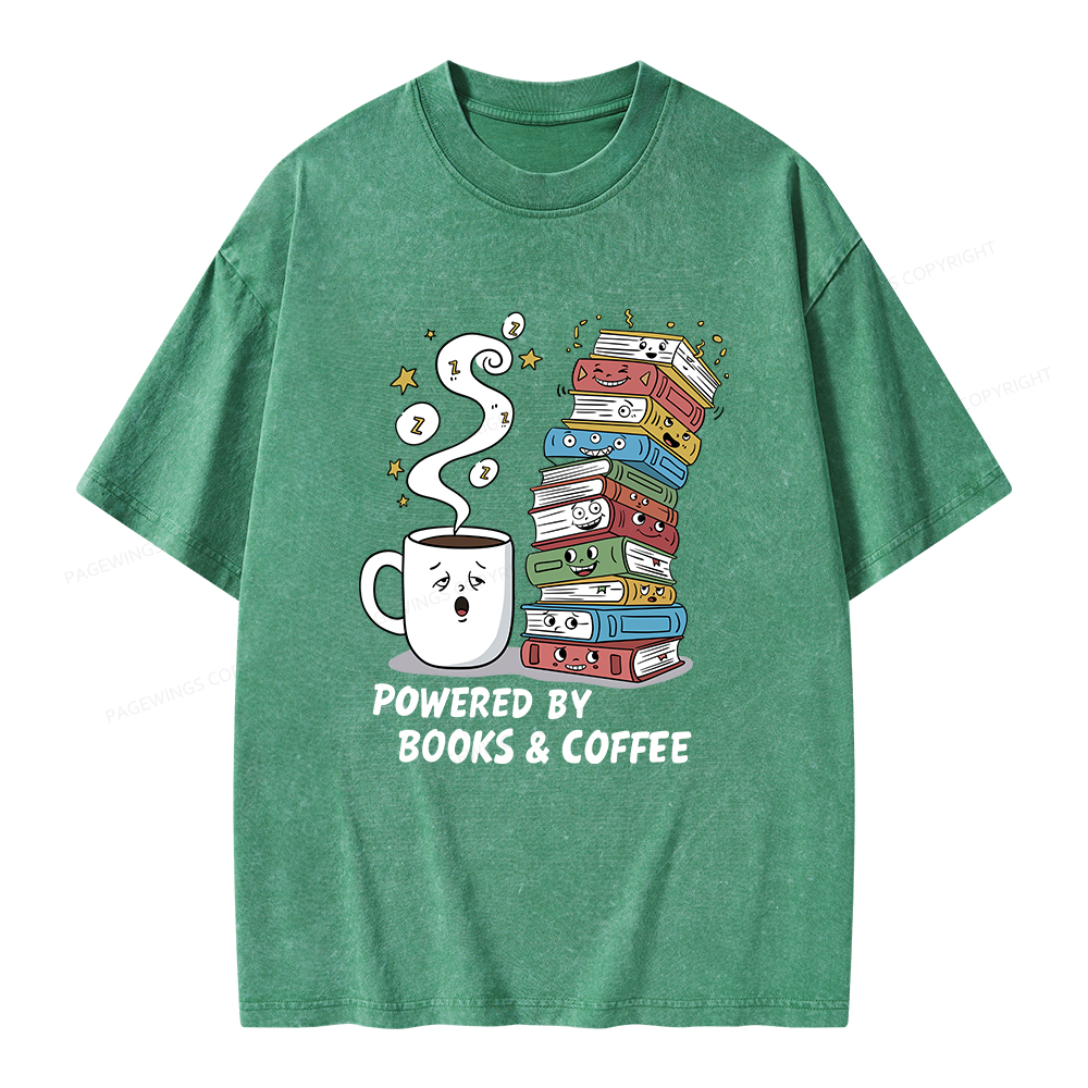 Pagewings Powered By Books And Coffee Unisex Washed T-shirt