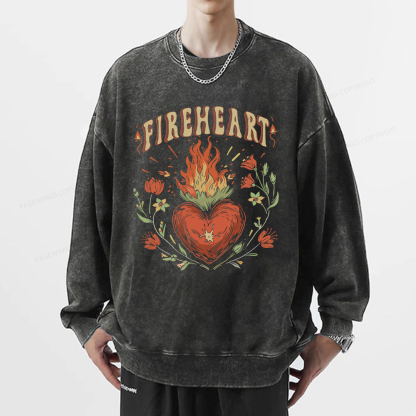 Pagewings Vintage Fire-heart Shirt Unisex Washed Sweatshirt