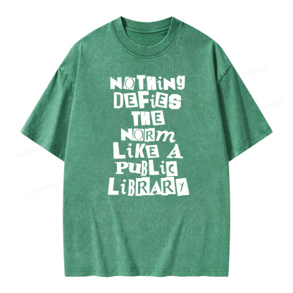 Pagewings Nothing defies the norm like a public library Unisex Washed T-shirt