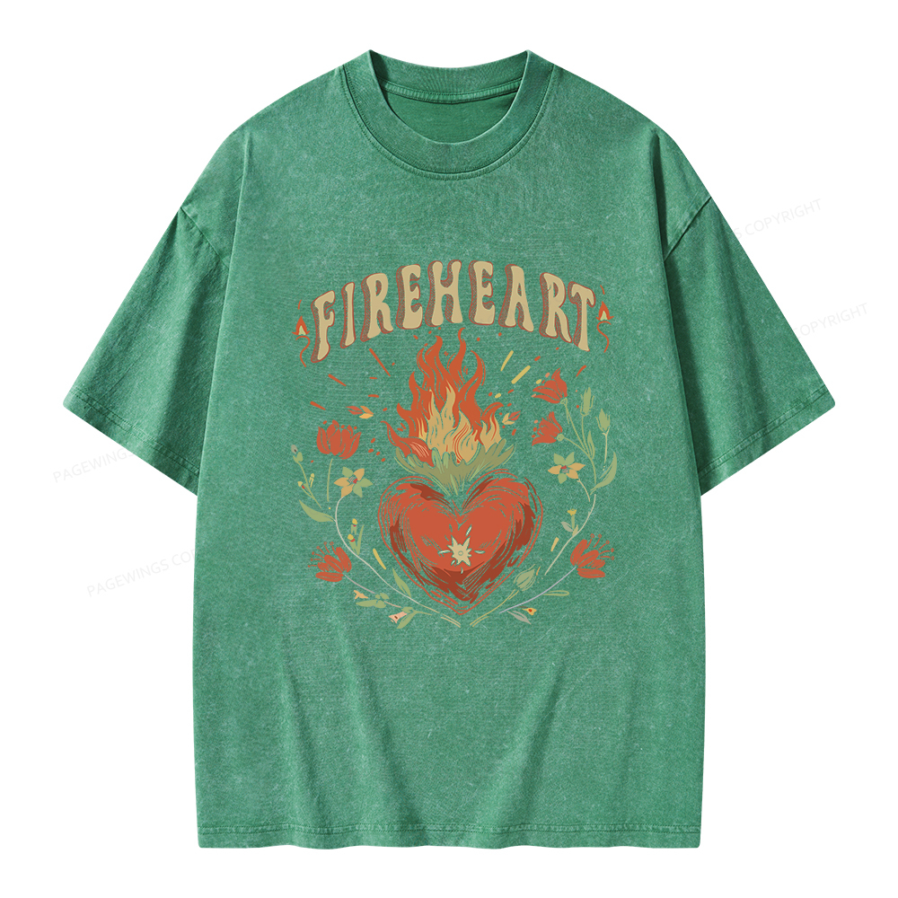 Pagewings Vintage Fire-heart Shirt Unisex Washed T-shirt