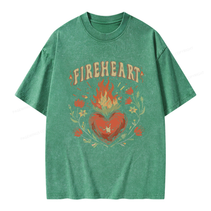 Pagewings Vintage Fire-heart Shirt Unisex Washed T-shirt