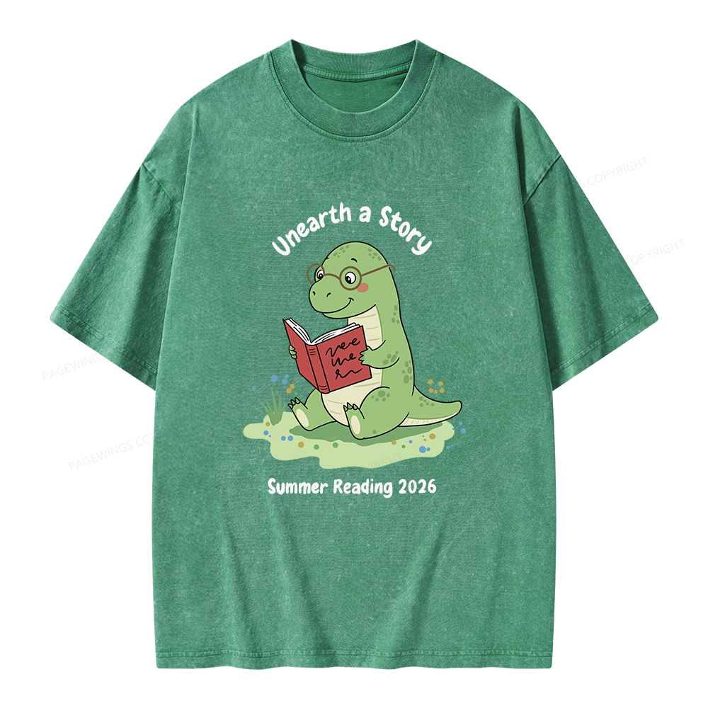 Pagewings Unearth A Story Dinosaur Summer Reading Unisex Washed T-shirt