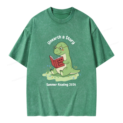 Pagewings Unearth A Story Dinosaur Summer Reading Unisex Washed T-shirt