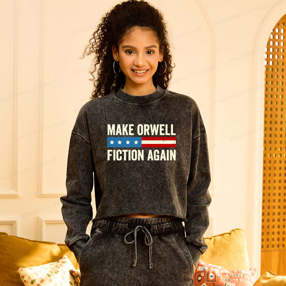 Pagewings Make Orwell Fiction Again Washed Crop Sweatshirt