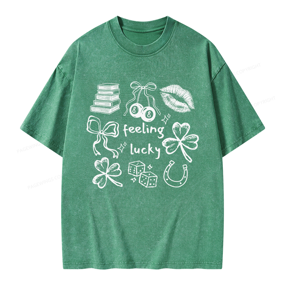 Pagewings Feeling Lucky St. Patrick's Day Unisex Washed T-shirt
