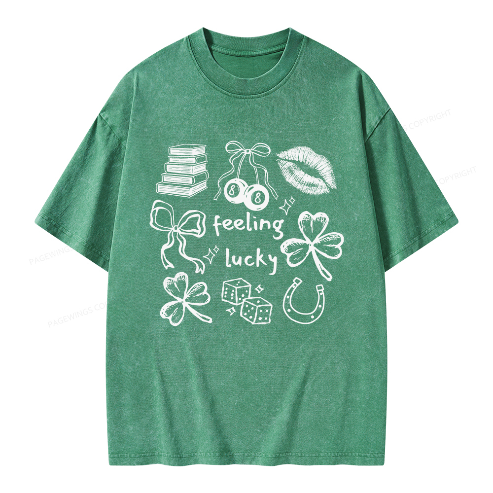 Pagewings Feeling Lucky St. Patrick's Day Unisex Washed T-shirt