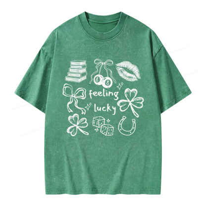 Pagewings Feeling Lucky St. Patrick's Day Unisex Washed T-shirt