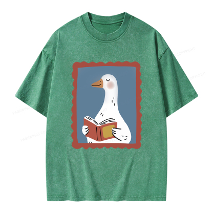 Pagewings Silly Goose Reading Unisex Washed T-shirt