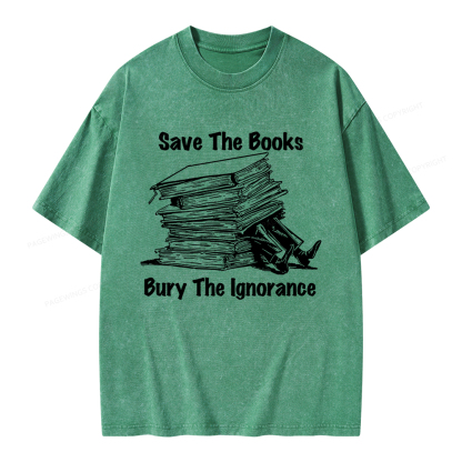 Pagewings Save The Books Bury The Ignorance Unisex Washed T-shirt