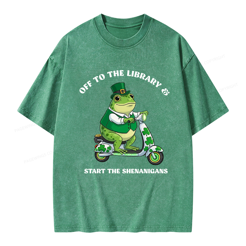 Pagewings Off To The Library Start The Shenanigans Unisex Washed T-shirt
