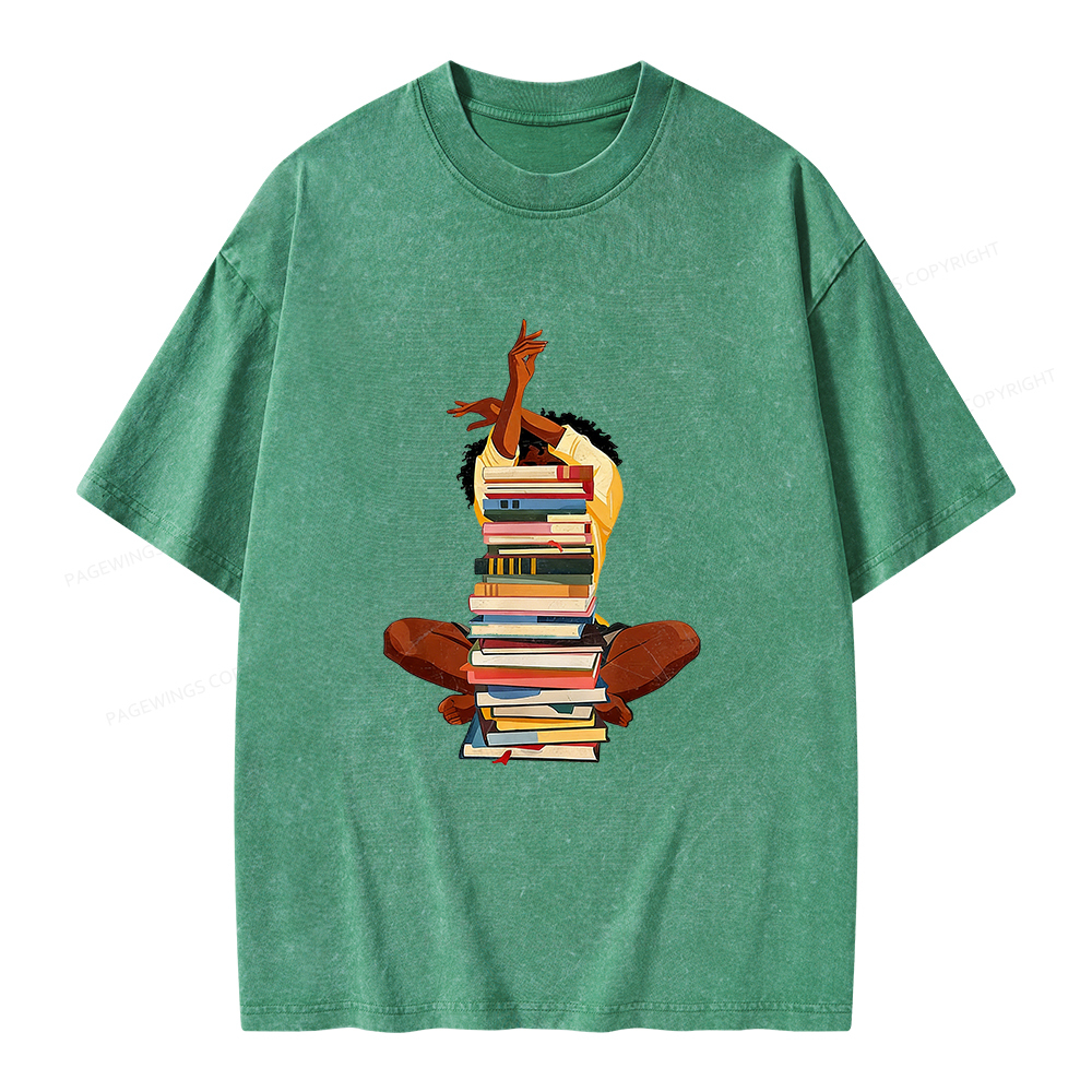 Pagewings Black Woman Reading Unisex Washed T-shirt
