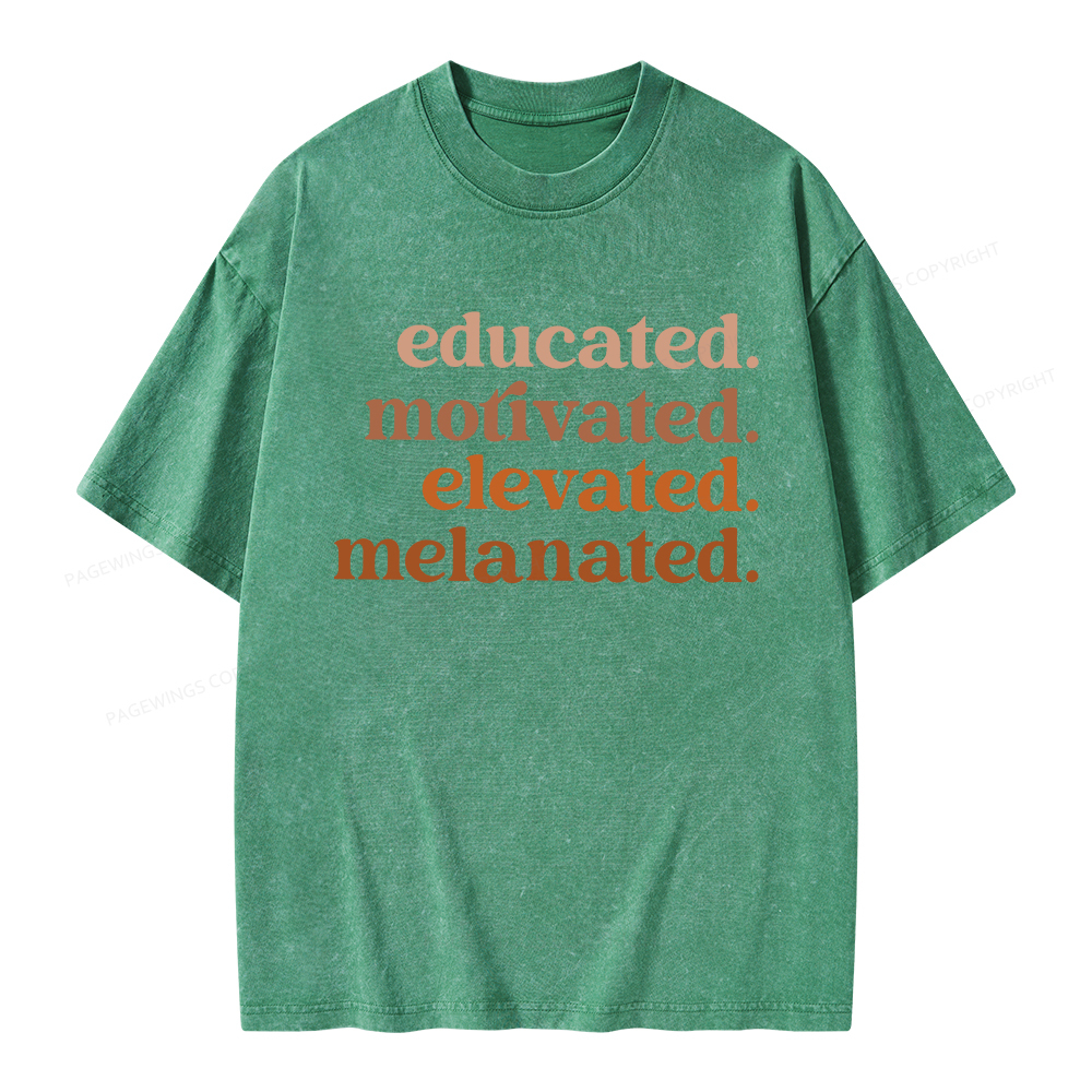 Pagewings Educated Motivated Elevated Melanated Unisex Washed T-shirt