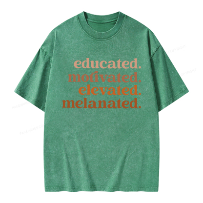 Pagewings Educated Motivated Elevated Melanated Unisex Washed T-shirt