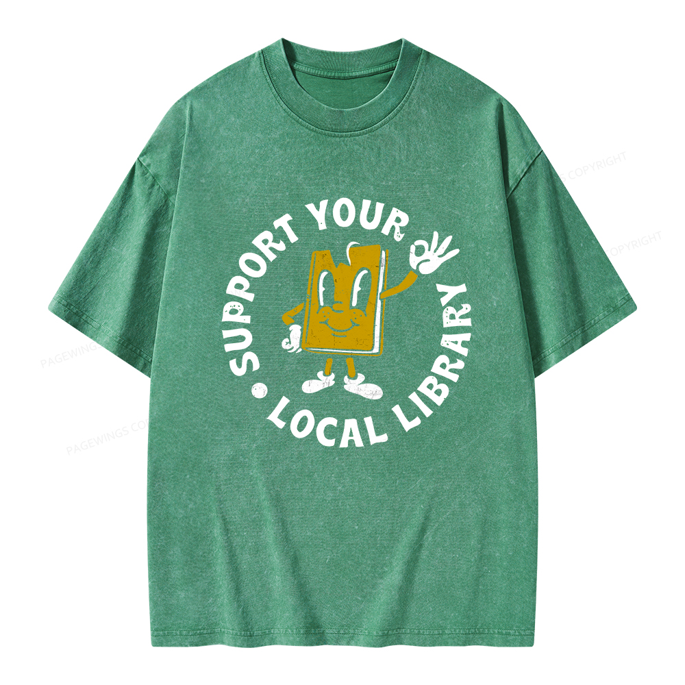 Pagewings Support Your Local Library Adult Unisex Washed T-shirt