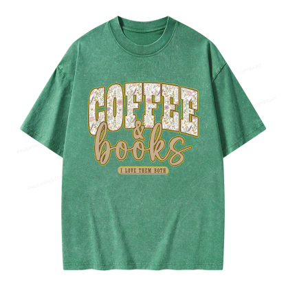 Pagewings Coffee and Books Unisex Washed T-shirt