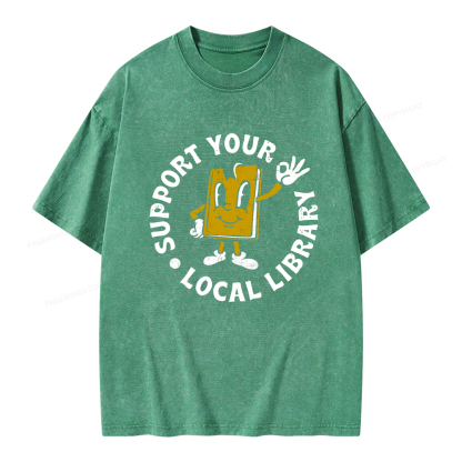 Pagewings Support Your Local Library Adult Unisex Washed T-shirt