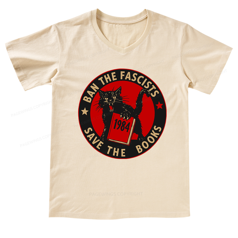 Pagewings Ban The Fascists Save The Books V-neck T-shirt