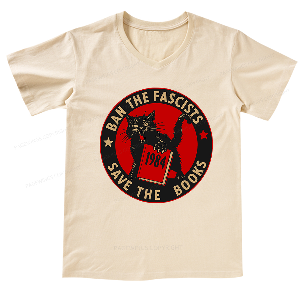 Pagewings Ban The Fascists Save The Books V-neck T-shirt
