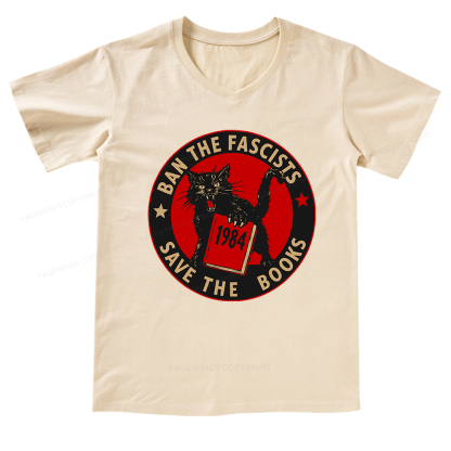 Pagewings Ban The Fascists Save The Books V-neck T-shirt