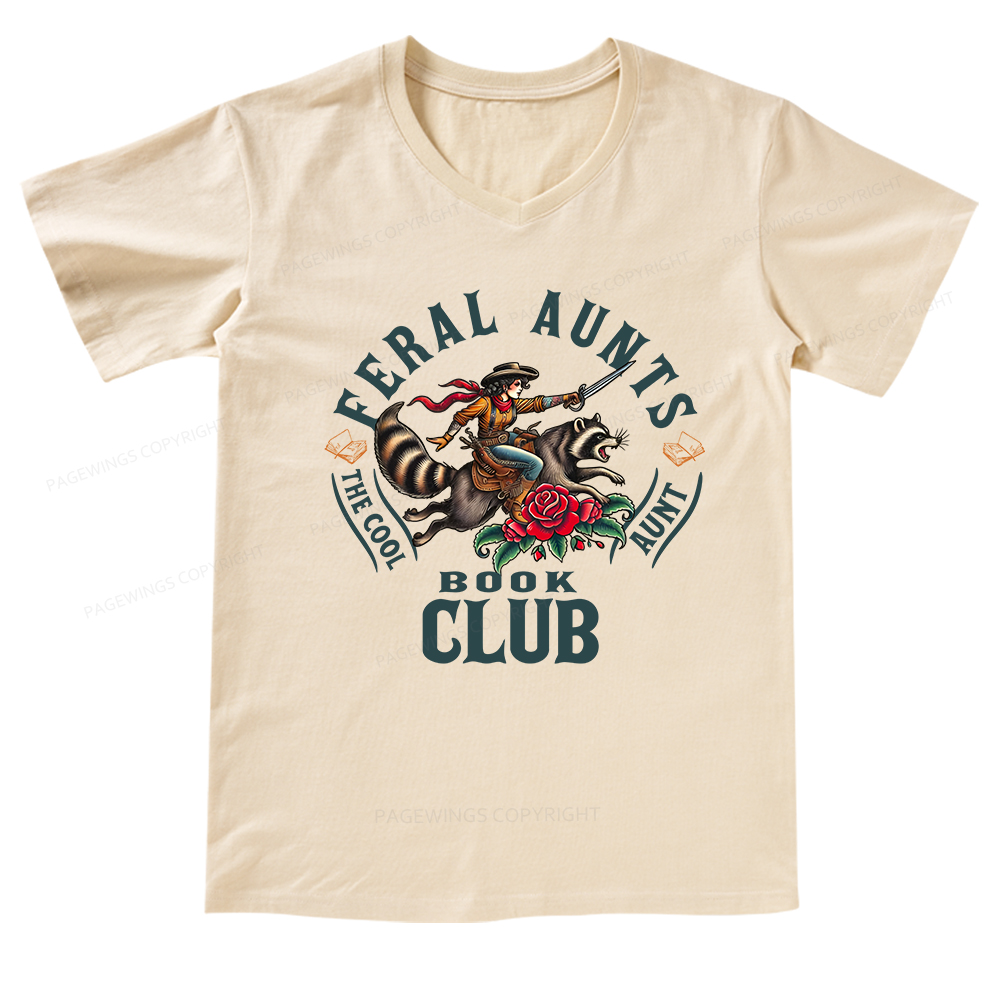 Pagewings Feral Aunt Social Book Club V-neck T-shirt